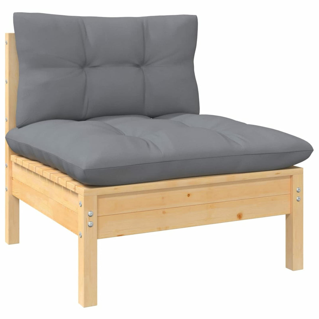 Goliraya Kiefernholz Massiv Garten Mittelsofa Garten-Lounge-Set mit Grauen Kissen Modular Gartensofa