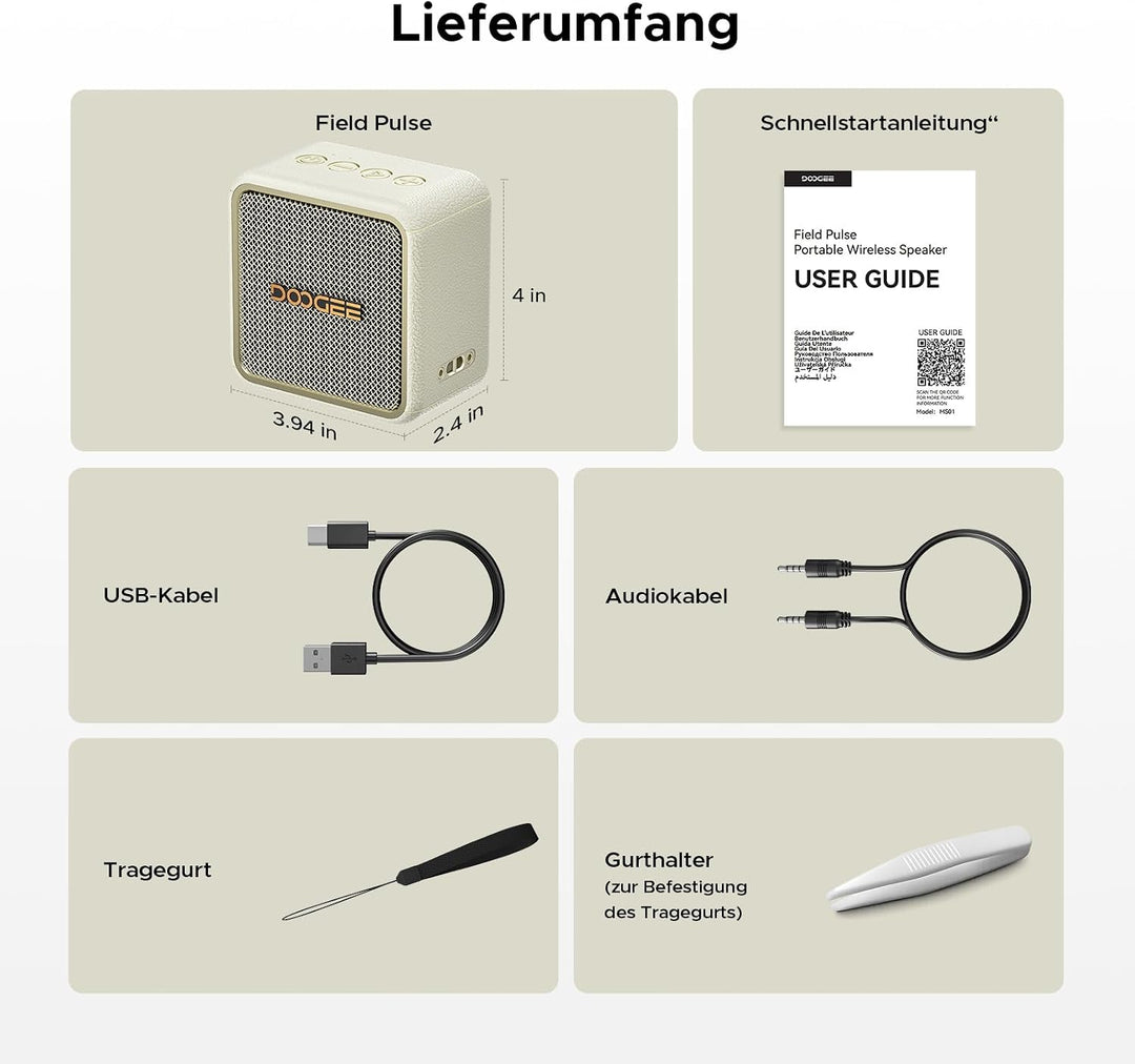 Field Pulse Tragbarer Lautsprecher, Kabellos Koppelbar Lautsprecher über 16 Std Akku, IP67 Staub und