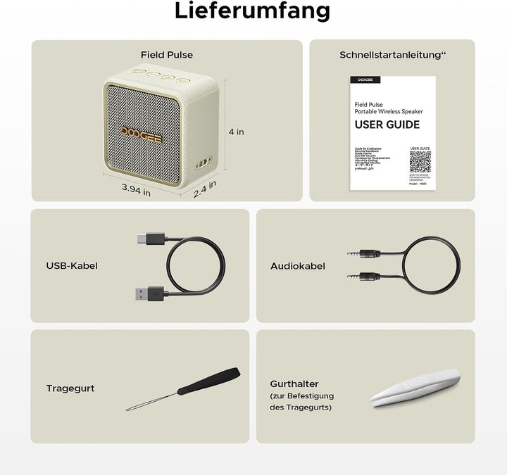 Field Pulse Tragbarer Lautsprecher, Kabellos Koppelbar Lautsprecher über 16 Std Akku, IP67 Staub und