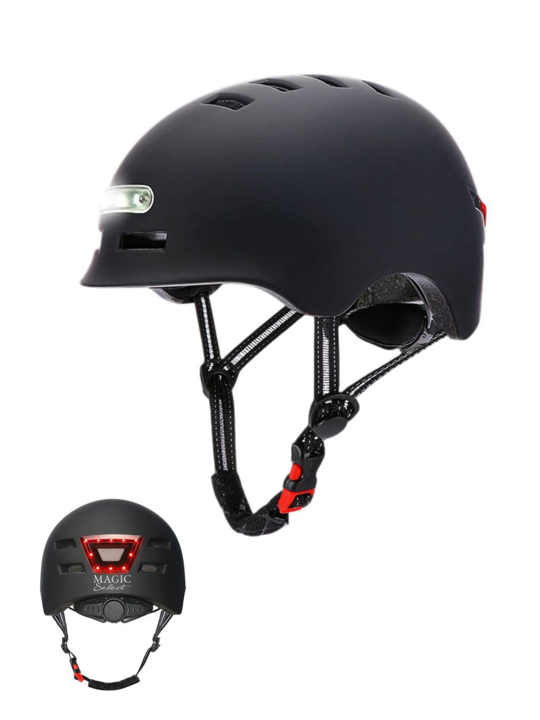 Fahrrad oder Elektrorollerhelm mit Rotem Warnlicht + weissem Frontlicht. Fahrradhelm, Skate, Schlitt