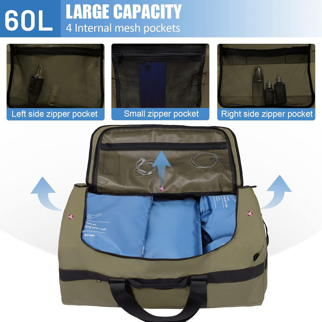 MIER Sporttasche Herren Wasserresistente Reisetasche 60L gross Heavy Duty Convertible Sportrucksack