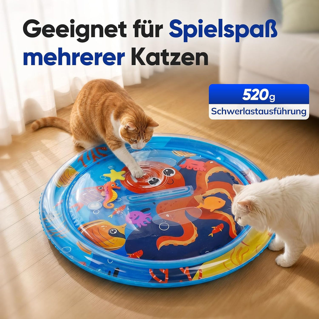 Supet Sensorische Wassermatte Katze mit schwimmenden Fischen und 2 Spielbällen, Verdickte Kühlmatte