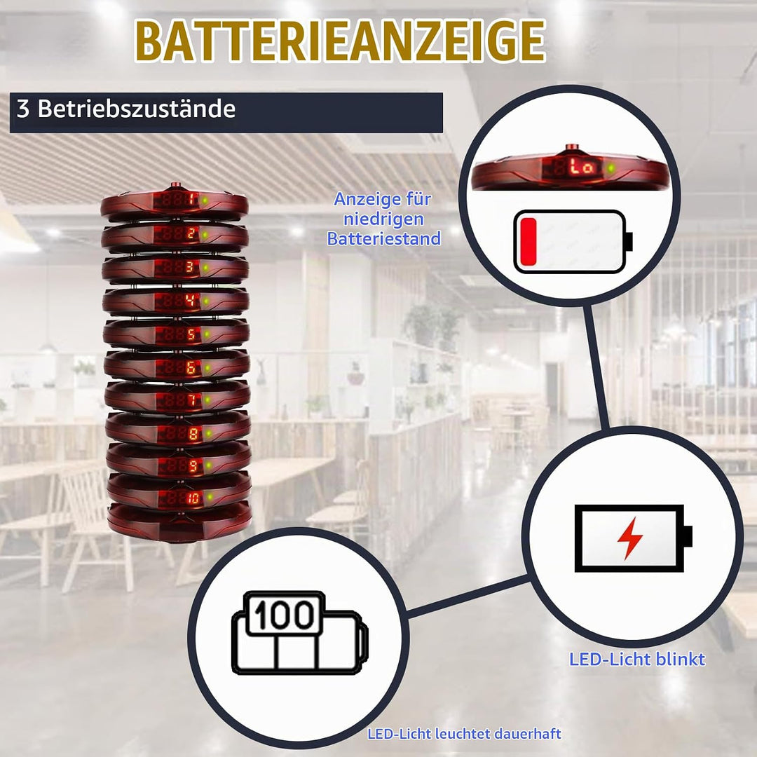 Retekess TD158 Pager System Mini Kundenrufsystem Touch Screen Ladeanzeige 10 Pagers