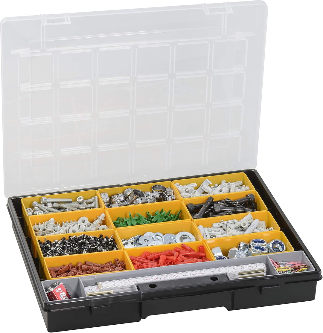 Allit 457201 Sortimentskasten EuroPlus Flex 37-15, 13 lose Einsätze, 15 Fächer, Sortierkasten, Schra