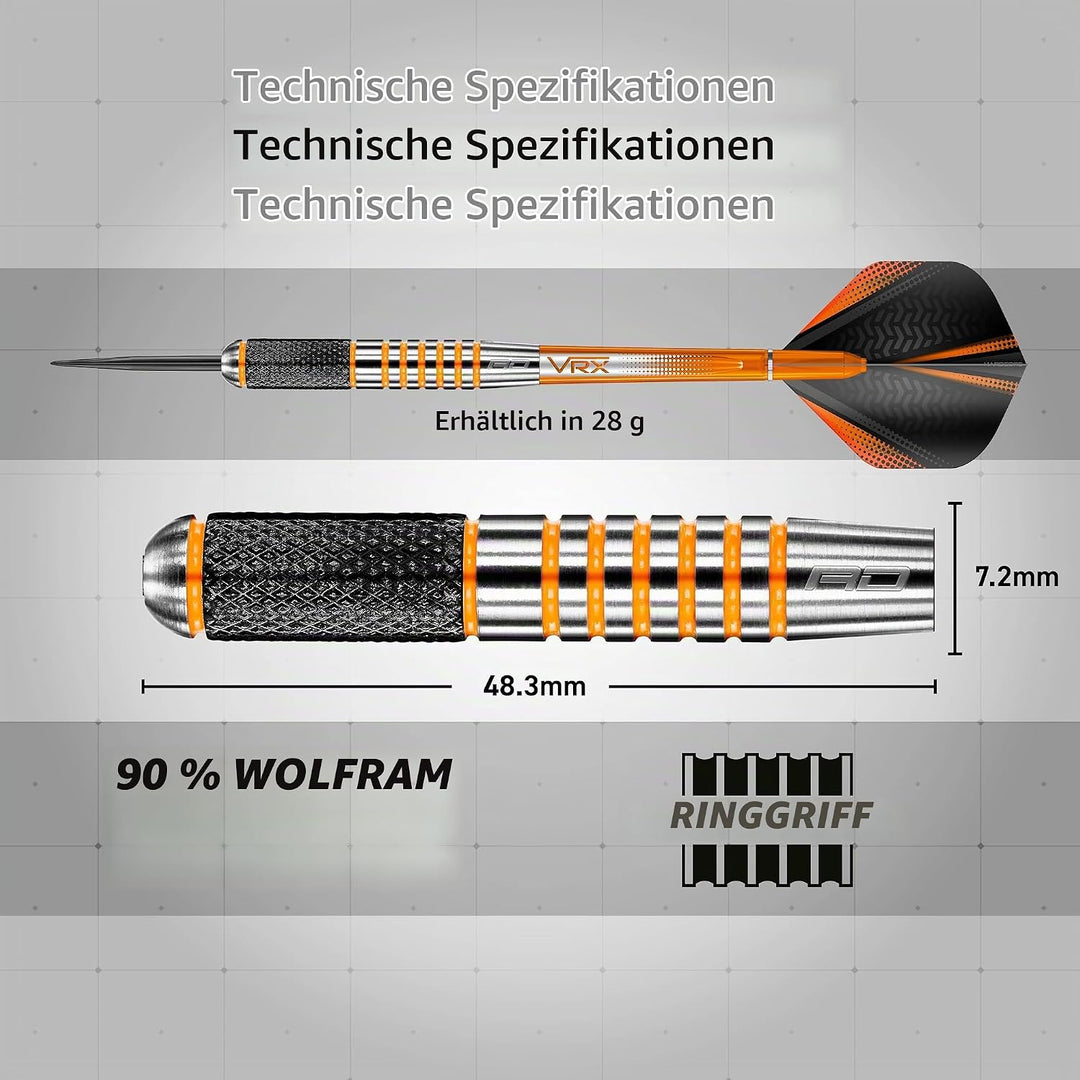 RED DRAGON Amberjack Series Steel Profi Dartpfeile Steeldarts Set mit Flights und Schäfte 28.0 Gramm