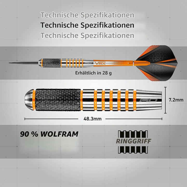RED DRAGON Amberjack Series Steel Profi Dartpfeile Steeldarts Set mit Flights und Schäfte 28.0 Gramm