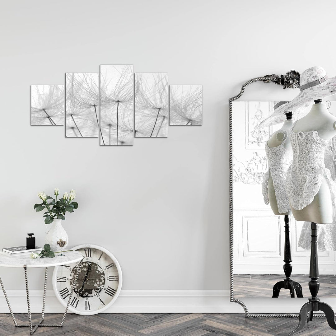 Runa Art Wandbilder Blumen Pusteblume 5 Teilig Bild auf Vlies Leinwand Deko Wohnzimmer Himmel Schwar