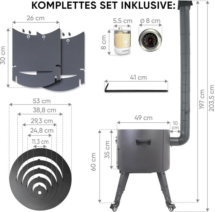Utschak Feuerofen Ø 49cm für Kazan Wok 22L | Uchag mit Abzugsrohr &amp; Rohrverlängerung, Ablagetisch, R