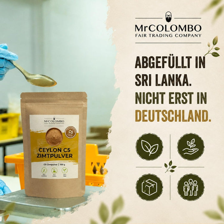 Ceylon Zimt Pulver 100g – C5 Premium Qualität, Direktimport aus Sri Lanka, Echter Zimt gemahlen, cum