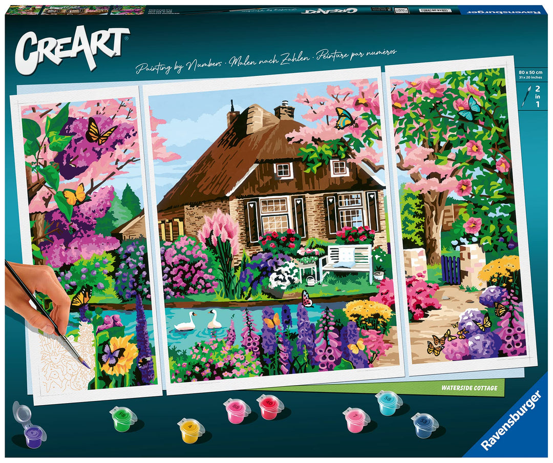 Ravensburger CreArt 23550 - Zauberhaftes Cottage - Triptychon Malen nach Zahlen Erwachsene, DIY Mals