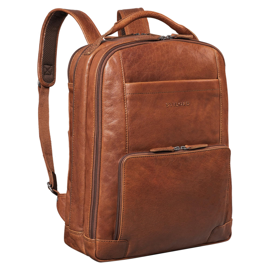 STILORD XL Herren-Businessrucksack aus Leder braun - 15-17 Zoll grosser Arbeitsrucksack - Männer Lap