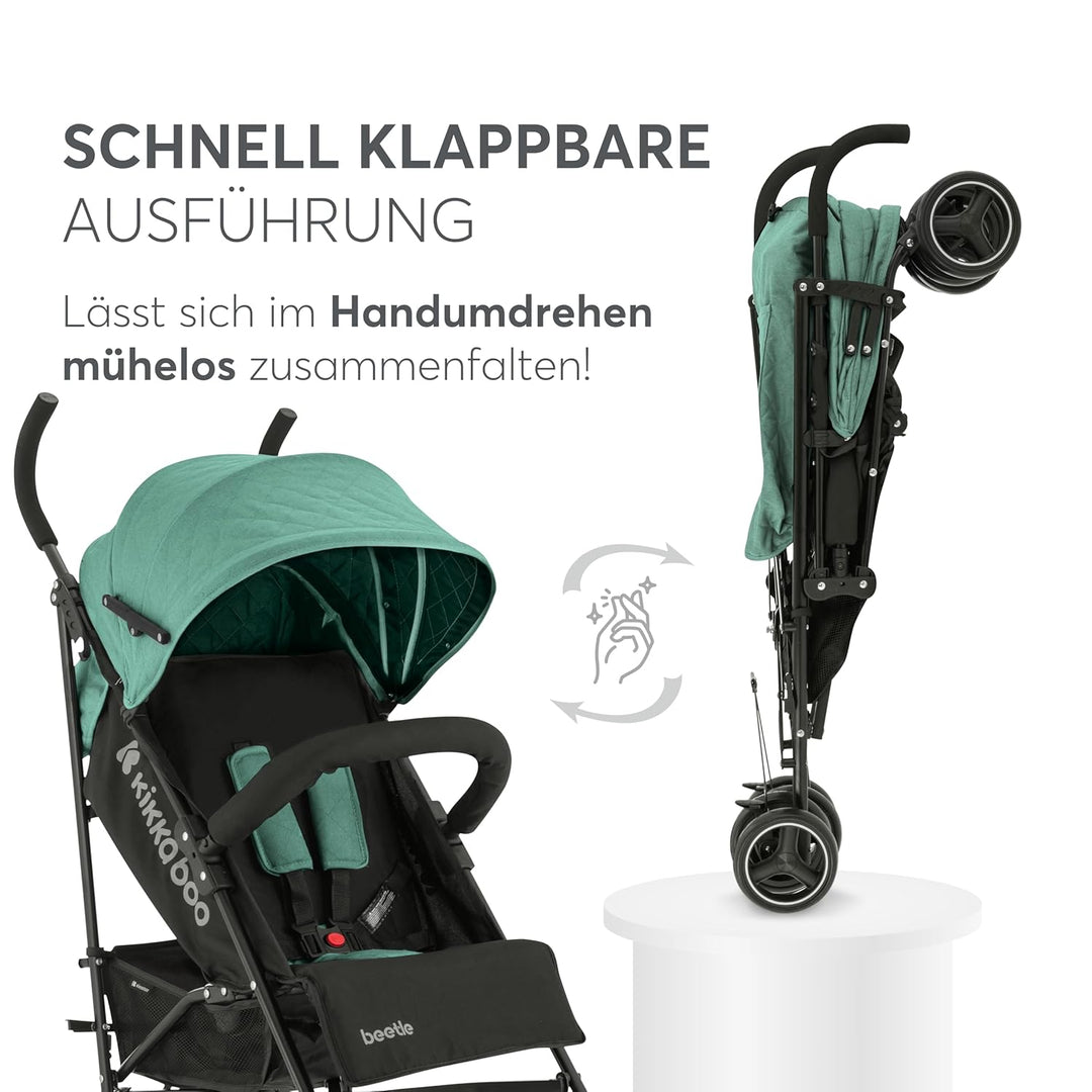 KikkaBoo BEETLE Kinderwagen, Babysportwagen bis zu 22 kg, Zusammenklappbar, Leicht, Kompakt, Minze,