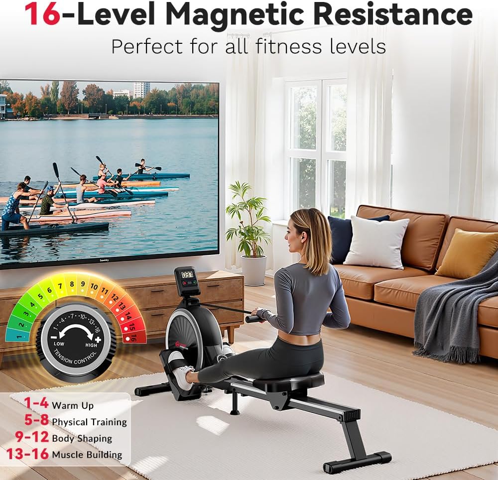 Magnetischer Rudergerät mit 16-stufiger Widerstandseinstellung, geräuscharm unter 30 dB, LCD-Trainin