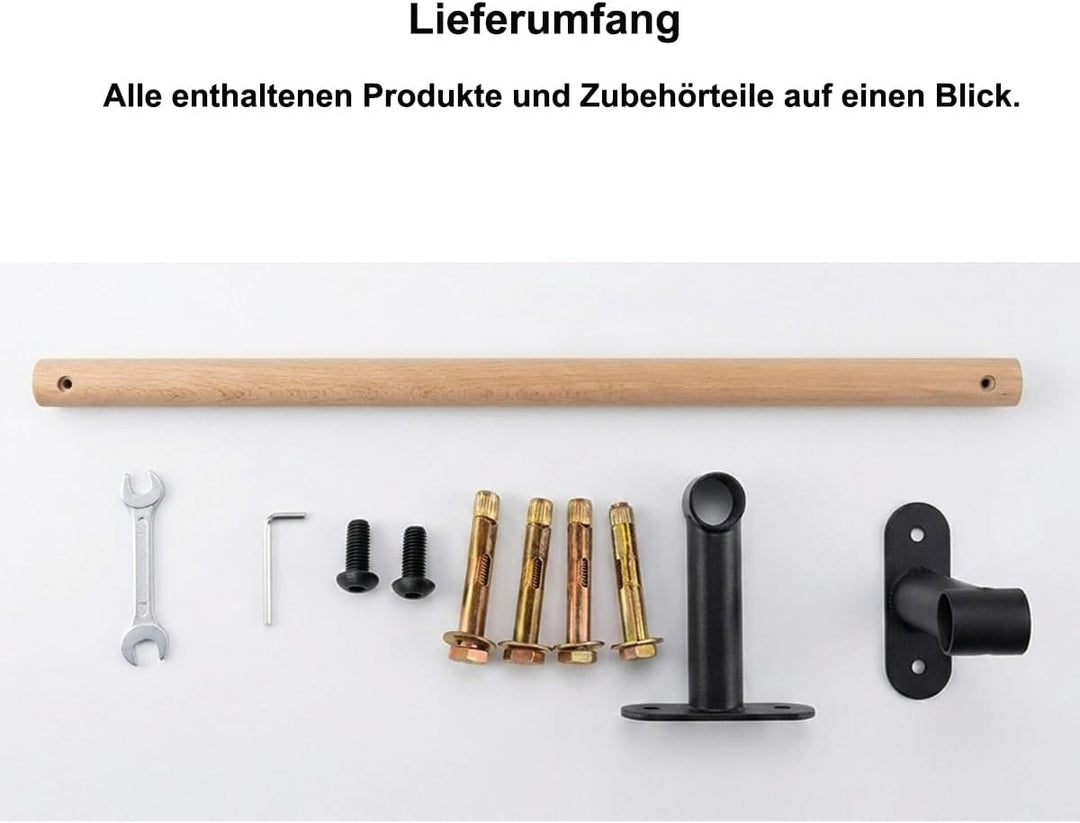 Klimmzugstange Wandmontage aus Holz, 40mm Holzgriff aus Buche, Platzsparende Pull Up Bar für Home Gy