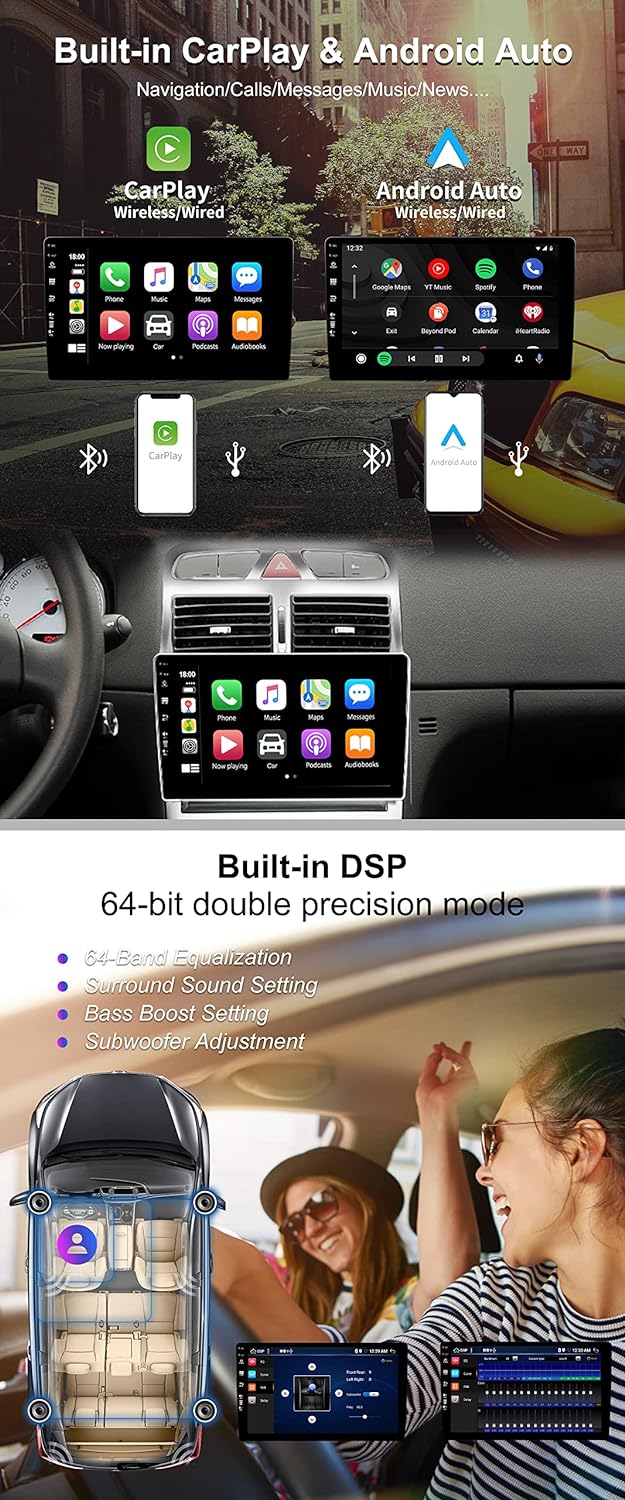 SXAUTO Android 12 - [6G+128G] - IPS Autoradio Passt für Peugeot 307 SW CC (2002-2013) - Eingebaut Wi