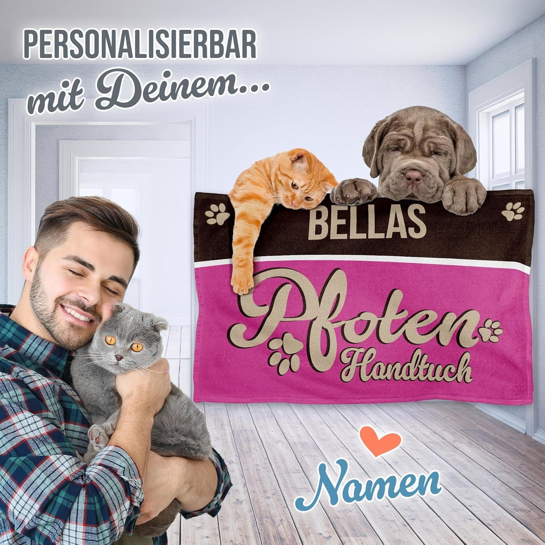PR Print Royal Personalisiertes Hundehandtuch mit Name selbst gestalten - Pfotenhandtuch - Pfotentuc