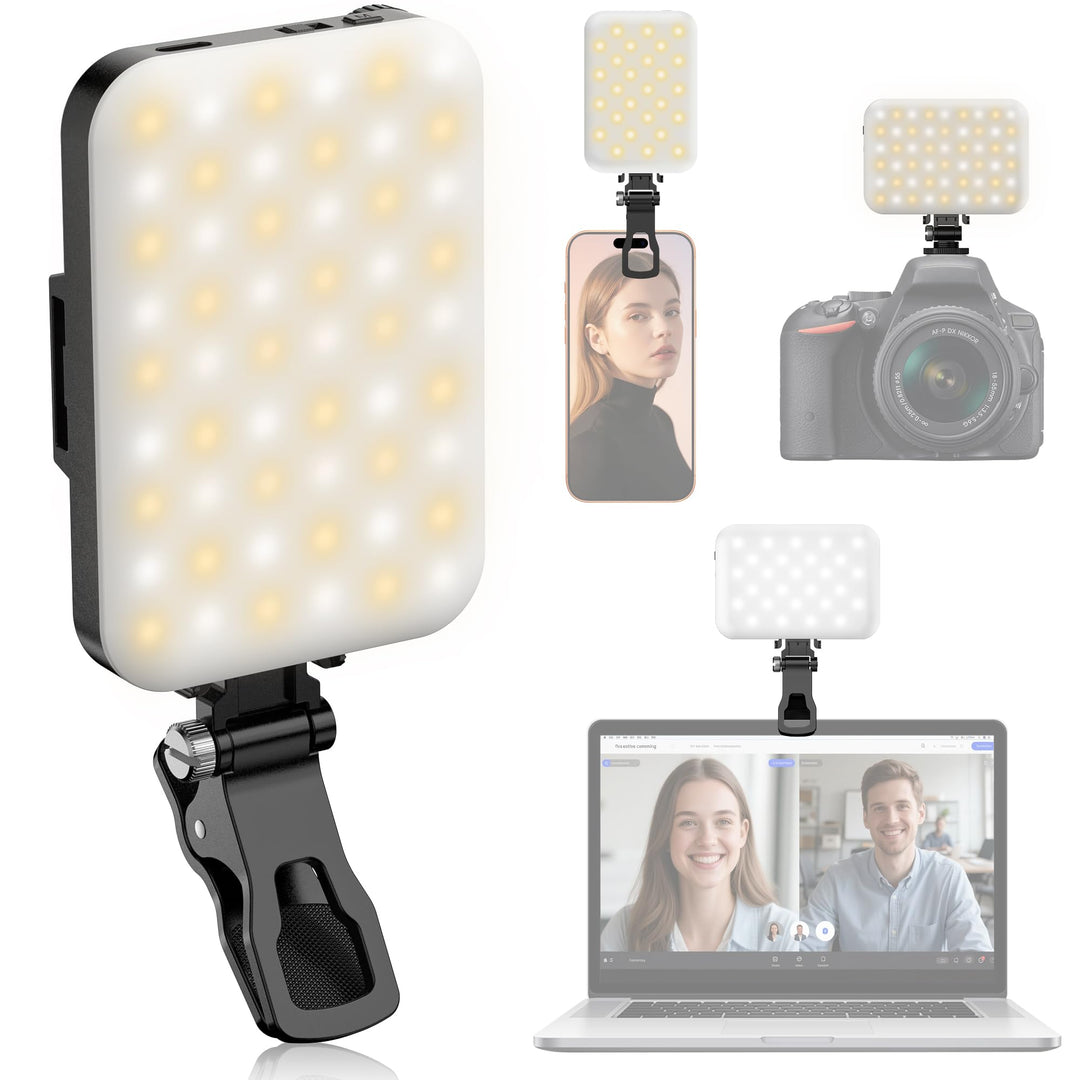 Selfie Licht 5W, BDDFOTO Handy Licht mit Akku 2500mAh, tragbares Clip-On-Licht 10-100% dimmbar CRI≥9