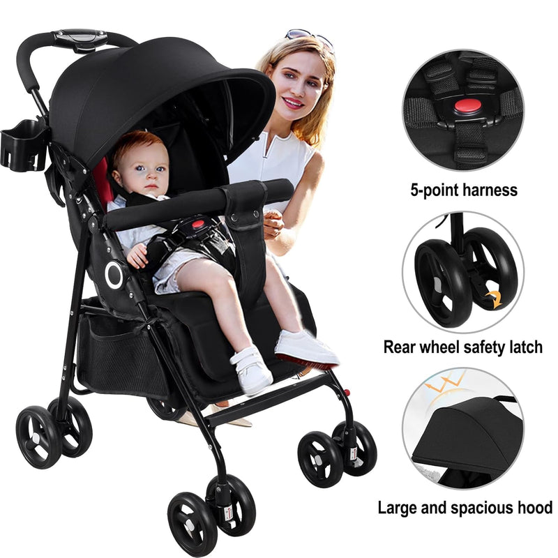 Vinteky 3 in 1 Kinderwagen, Klappbar Baby Buggy Kinderkraft mit 5 Punkt Sicherheitsgurt, Einhändig K