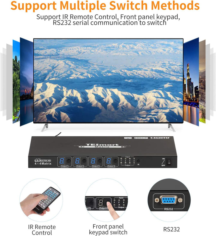 TESmart 4x4 HDMI Matrix Switch 4K bei 30Hz UHD | 4 in 4 Out HDMI Matrix Switcher Video-Switcher im M