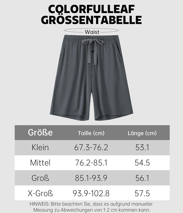 COLORFULLEAF 2er/3er Pack Schlafanzughose Herren Kurz Bambus Pyjamahose Schlafhose Weich Sommer Frei