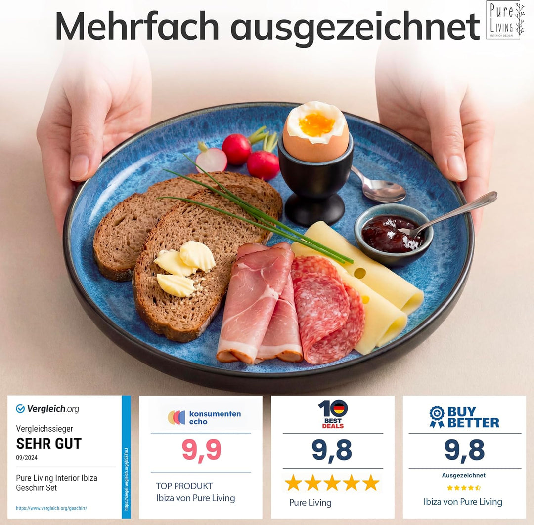 Steingut Frühstücksteller 6 Pers. Ibiza Hochwertiges Mediterranes TEST SEHR GUT Dessertteller Set -