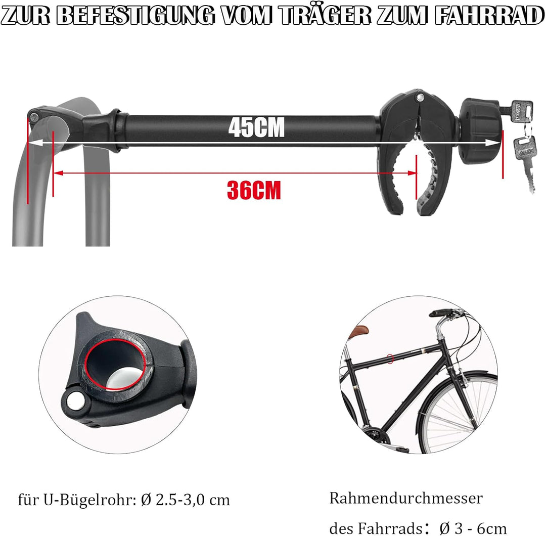 Sorlpv Rahmenhalter für Fahrradträger 45CM Länge, Universal Kurze Fahrradrahmenhalter Abschliessbare