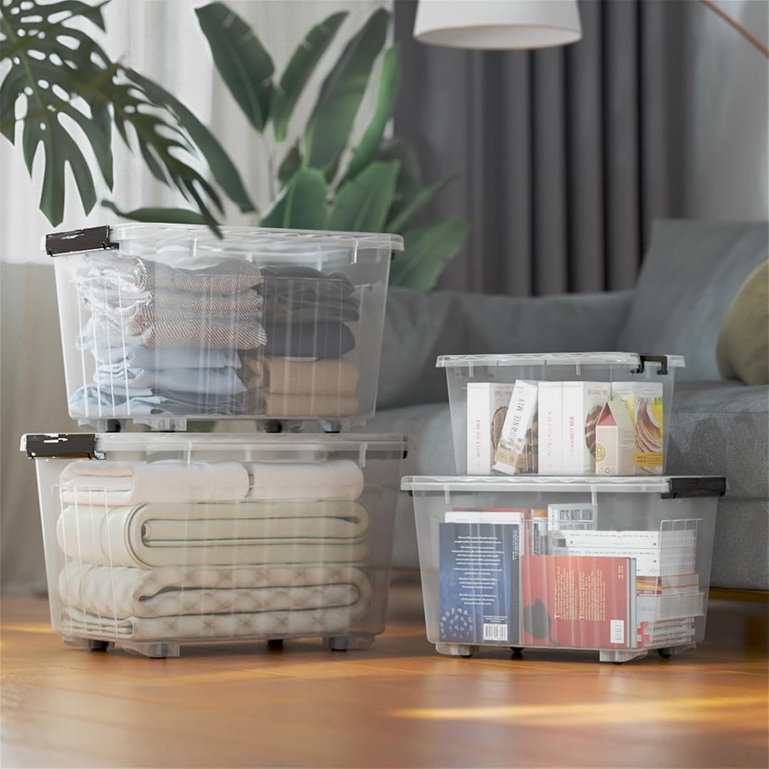 Cetomo,35L*4,4er-Pack, Aufbewahrungsbox mit deckel,Aufbewahrungsboxen, mit Clips, stapelbar, Wohnzim