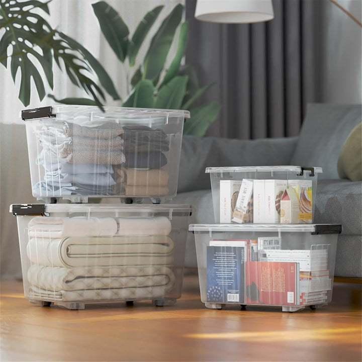 Cetomo,35L*4,4er-Pack, Aufbewahrungsbox mit deckel,Aufbewahrungsboxen, mit Clips, stapelbar, Wohnzim