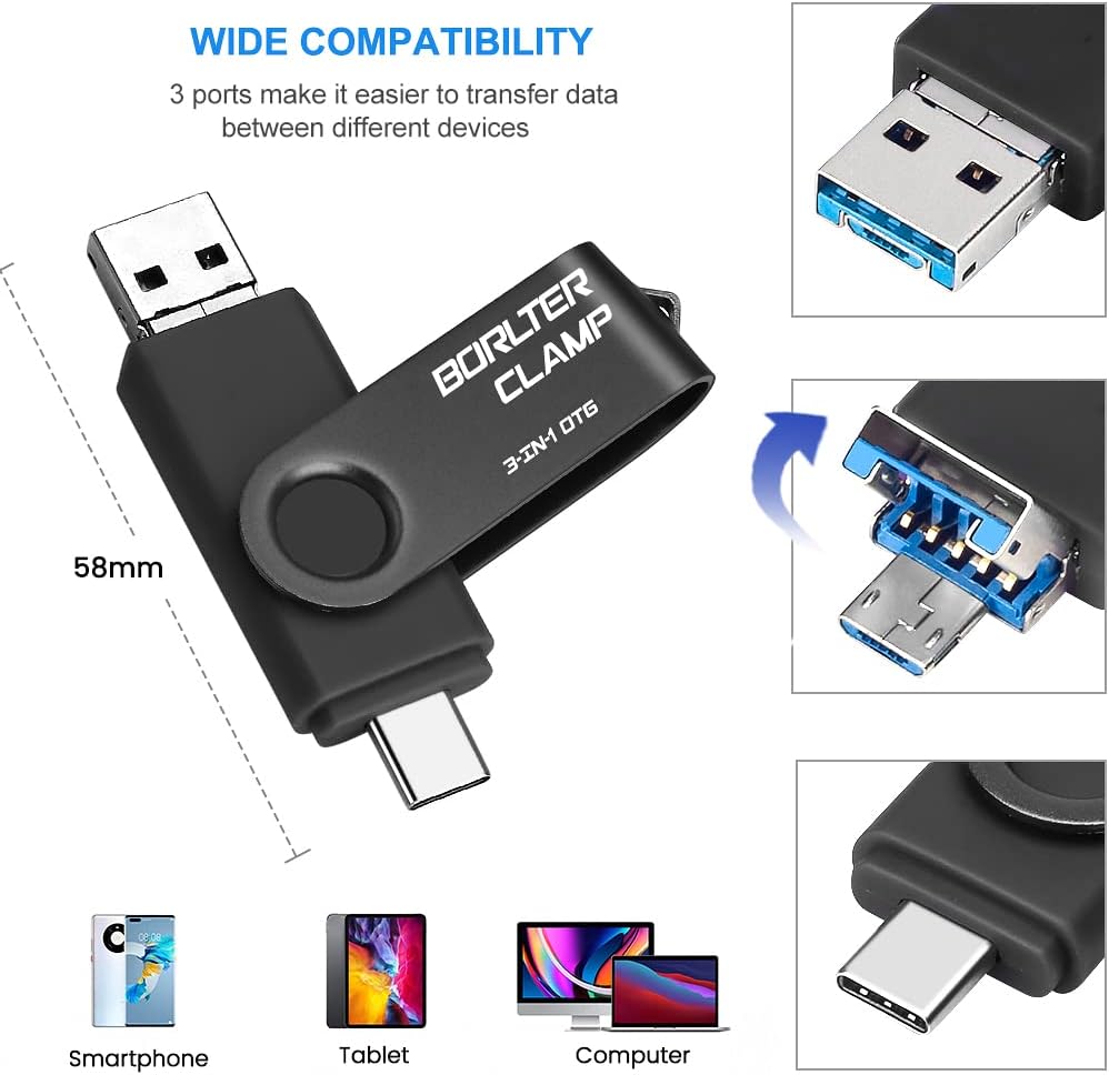 64 GB USB 3.0 Flash-Laufwerk 3 in 1 Foto-Stick für Android-Handys, BORLTER CLAMP OTG Speicherstick m