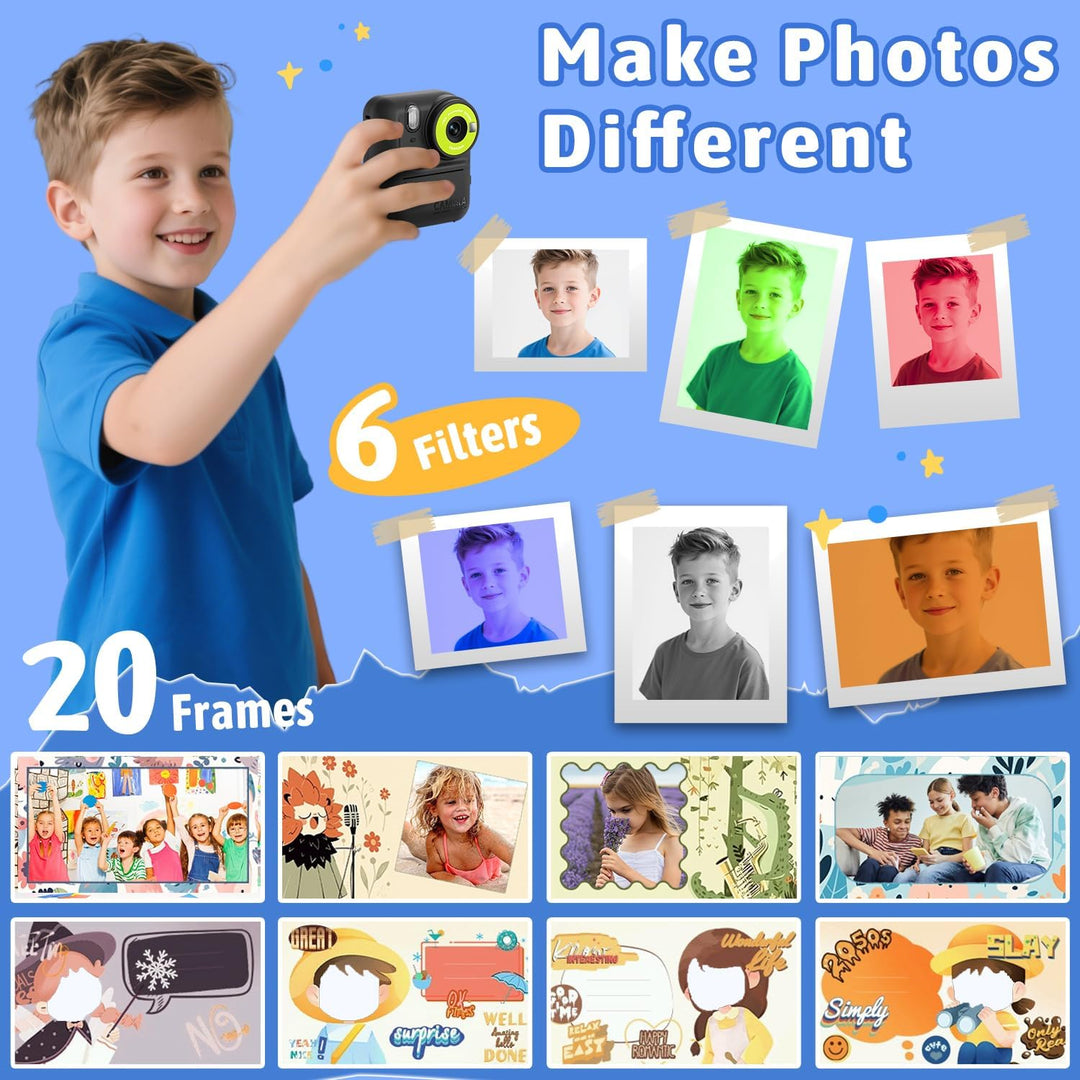 Kinder Sofortbildkamera 1080P HD mit microSD-Karte & Fotopapier – Kinderkamera Digitale Videokamera