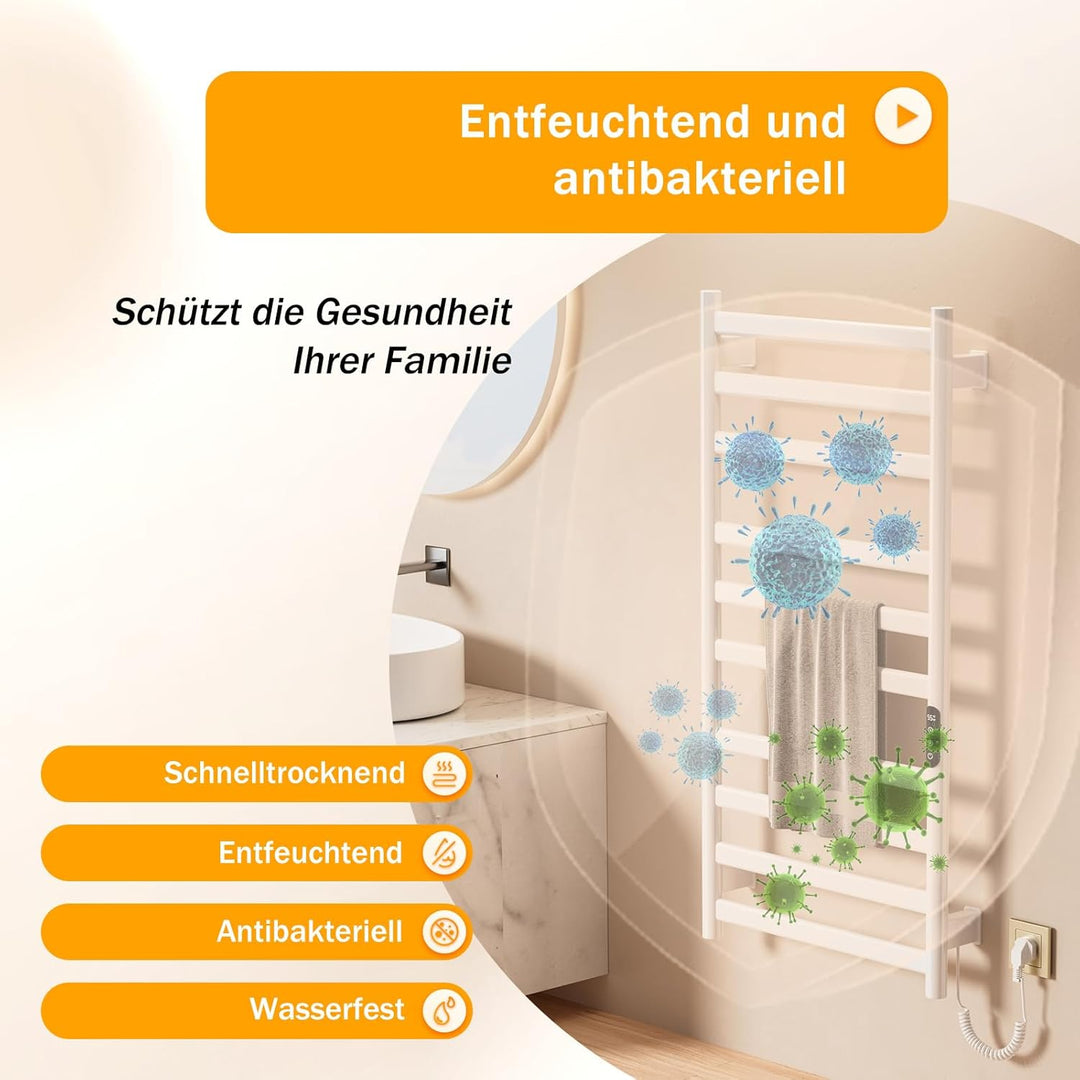 Handtuchheizkörper Elektrisch, Badheizkörper Handtuchhalter, Wählbare Temperatur, Touch Control LED-