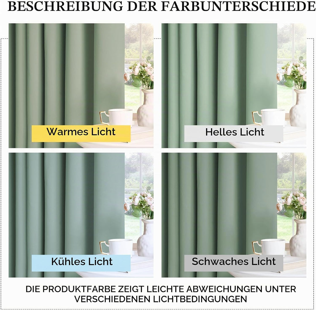 Pony Dance Kinderzimmer Gardinen Salbeigrün - Schlaufenschal 2er Set H 245 x B 140 cm Thermovorhang