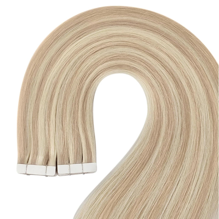 YoungSee Tape in Extensions Echthaar Blond 35cm Tape Extensions Aschblond mit Platinblond Tape Echth