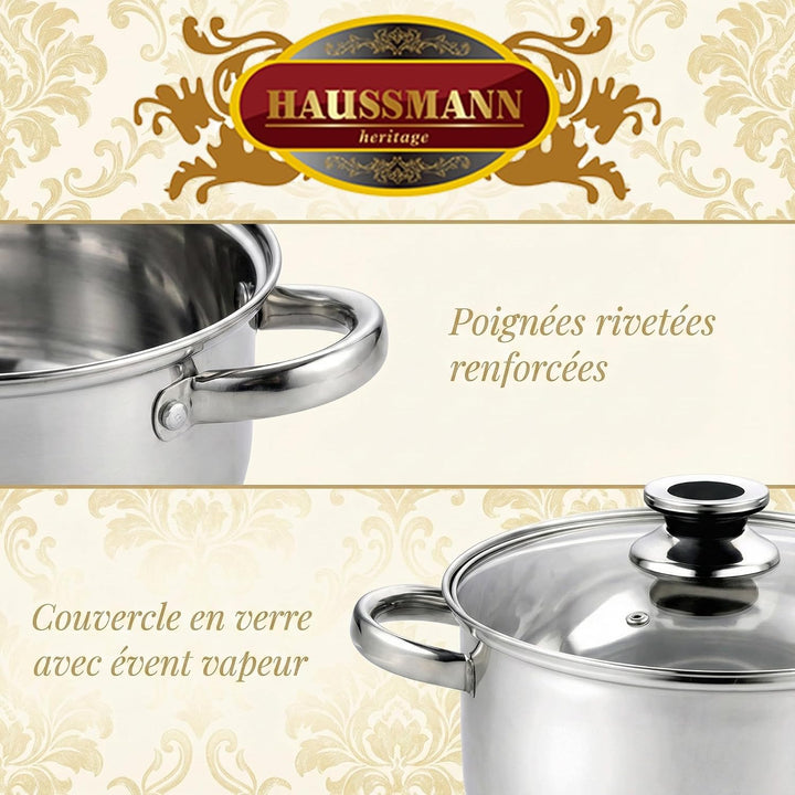 Haussmann Héritage Kochtopf 6pcs Stahl inoxyable mit Deckel aus Glas HM-0613, HM-0613