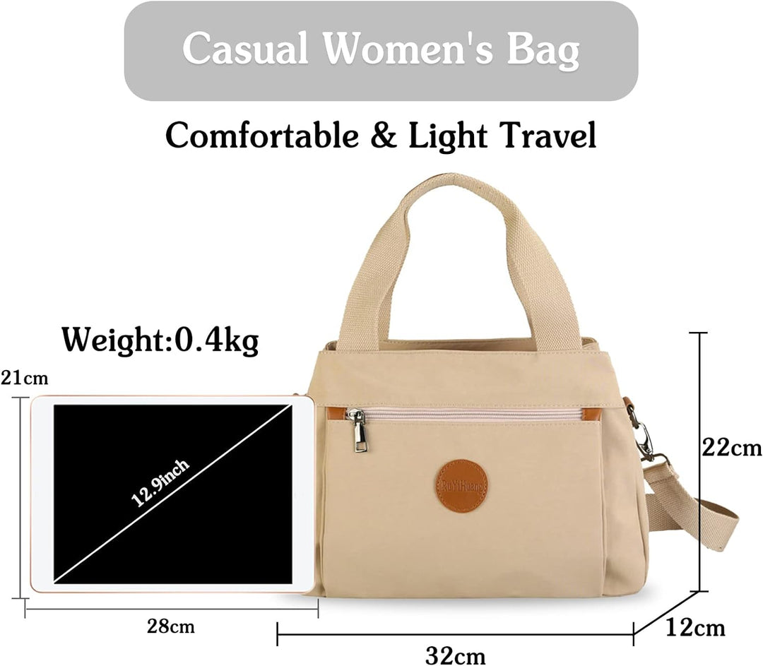 PORRASSO Damen Umhängetasche Casual Handtasche Multi Tasche Nylon Schultertasche Reisen Schule Arbei