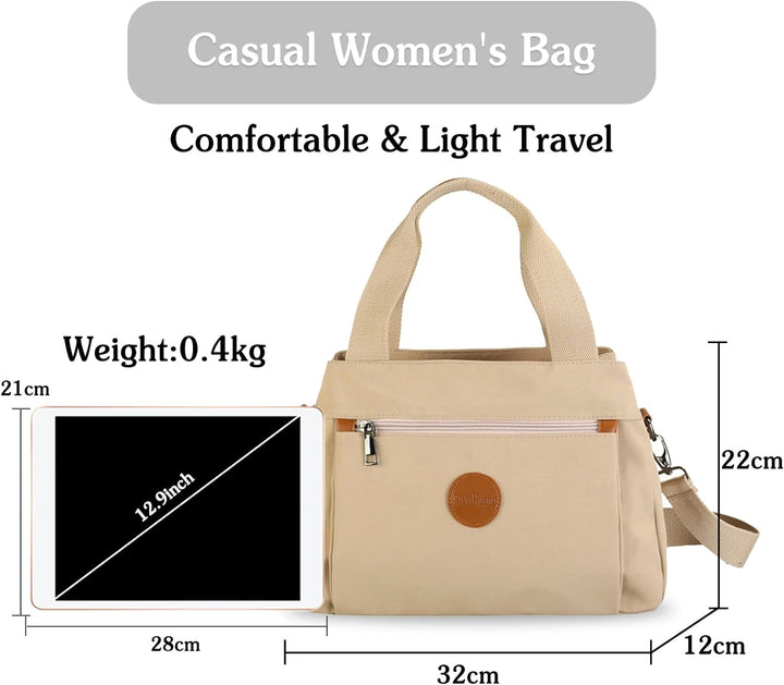 PORRASSO Damen Umhängetasche Casual Handtasche Multi Tasche Nylon Schultertasche Reisen Schule Arbei