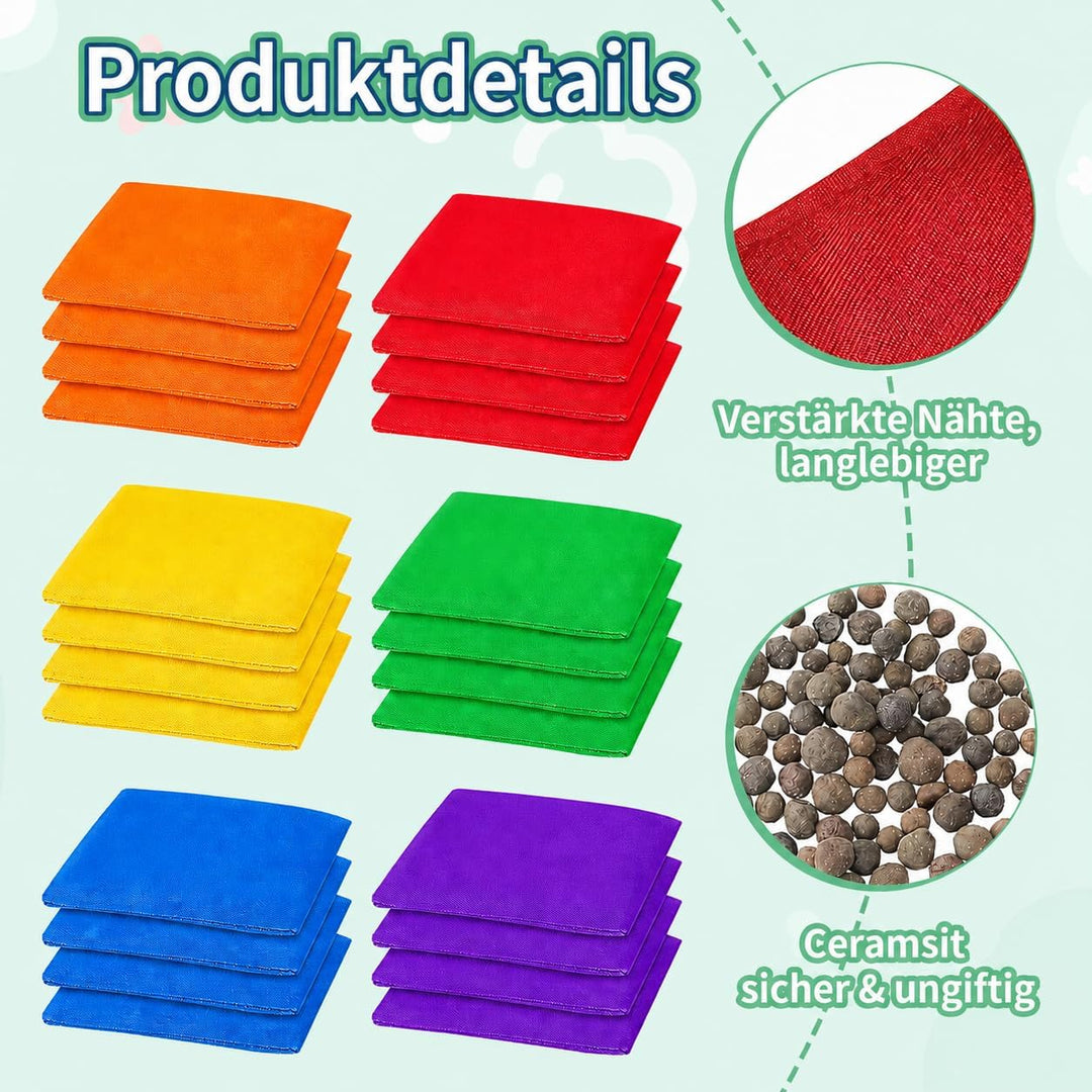 24 Stück Cornhole Säckchen, Wurfsäckchen Bohnensäckchen Set 15 x 15 cm Nylon Sitzsack Werfen für Fam