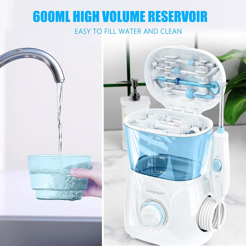 Sawgmore Elektrische Munddusche mit 10 Druckstufen und 8 Düsen，Professional Waterflosser für Zanrein