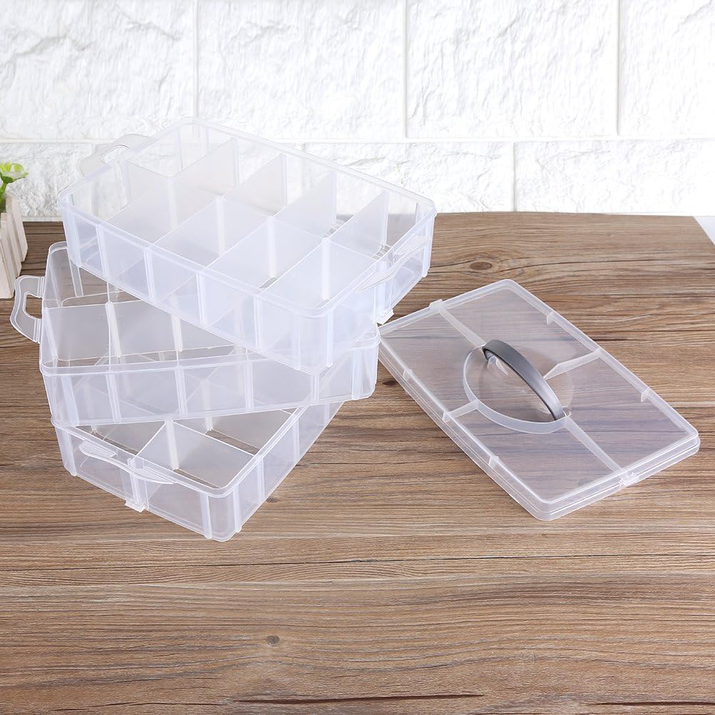 Transparente Aufbewahrungsbox, dreilagig, Kunststoff, für Schmuck, Perlen, Organizer mit Griff und D