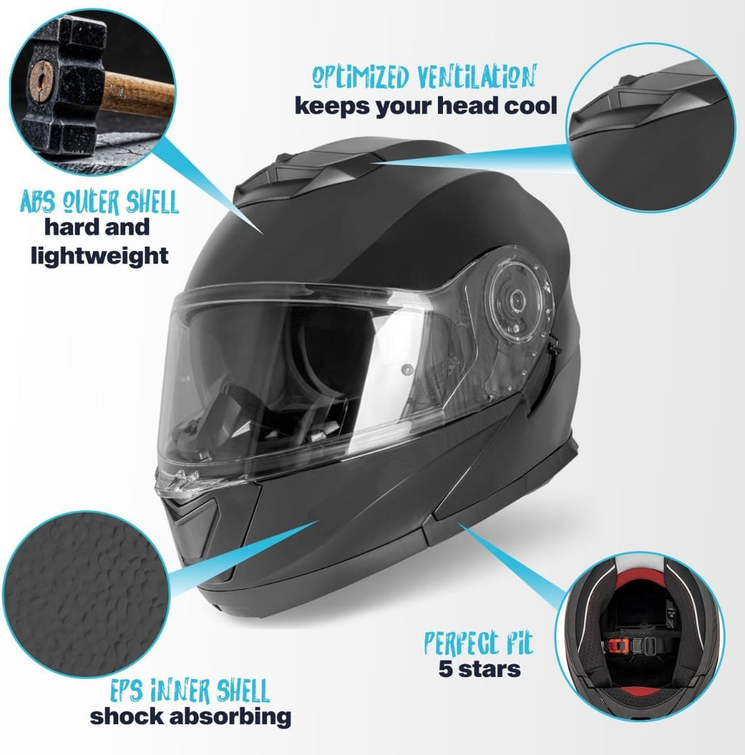 VINZ Santos Klapphelm mit Sonnenblende | ECE 22.06 & PINLOCK vorbereitet | Motorrad Helm Integralhel