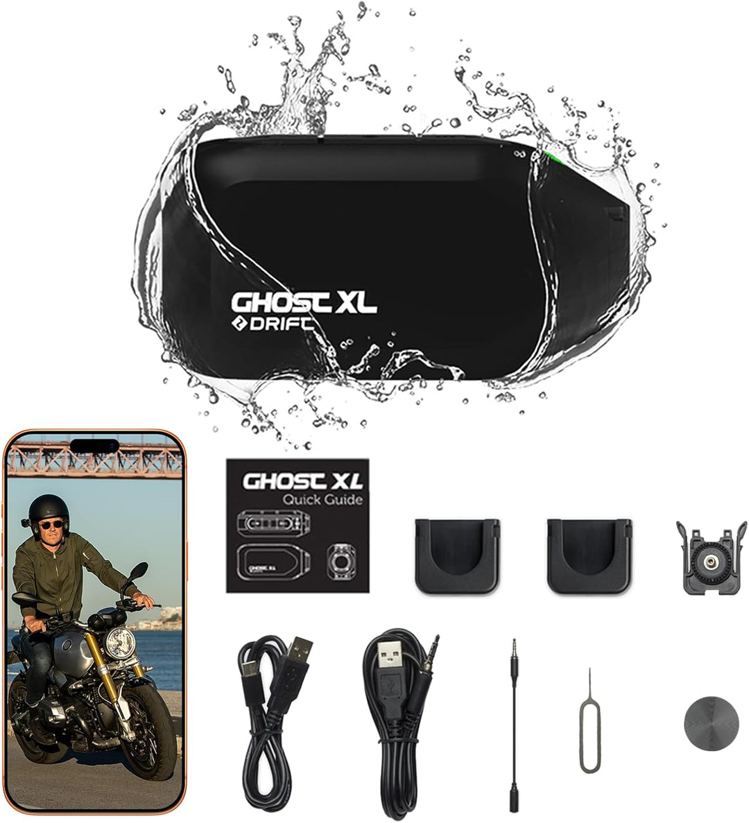 Drift Ghost XL Action Cam Motorrad – Full HD 1080P, 9h Akku, 140° Weitwinkel, 300° drehbar, IPX7 was