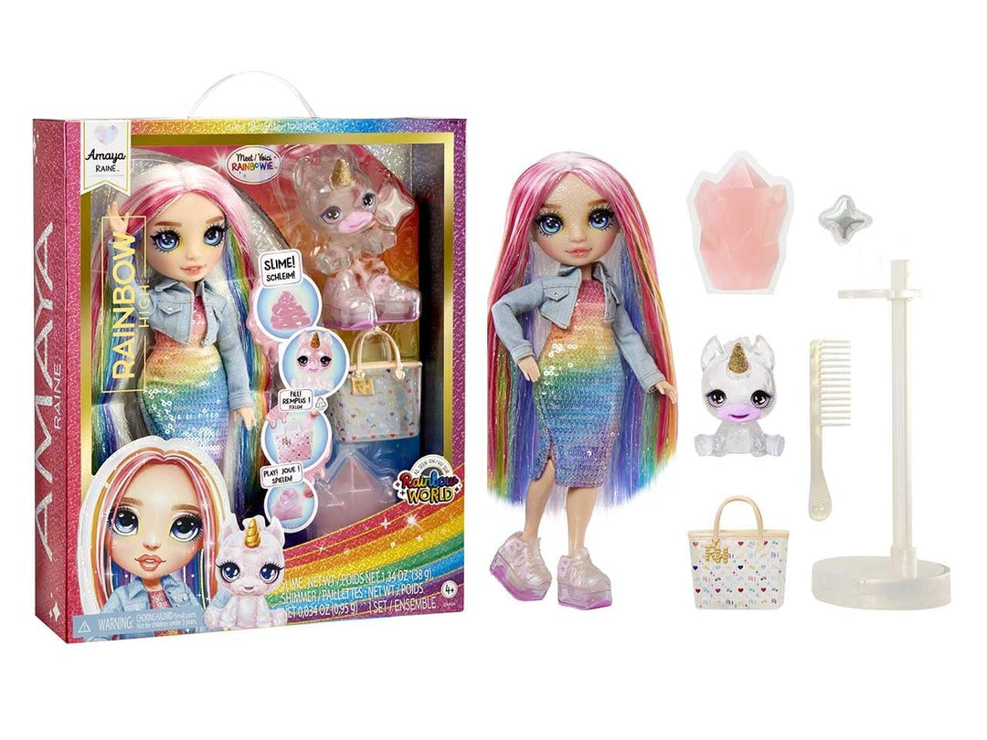 Rainbow High Modepuppe mit Schleim & Haustier - Amaya (Regenbogenfarben) - 28 cm Schimmernde Puppe m