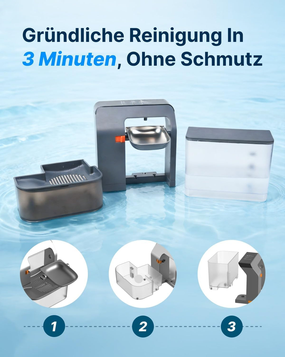 Trinkbrunnen für Katzen, Kabelloser Katzenbrunnen mit Bewegungssensor, Leise Wasserpumpe, Schwarz, 3