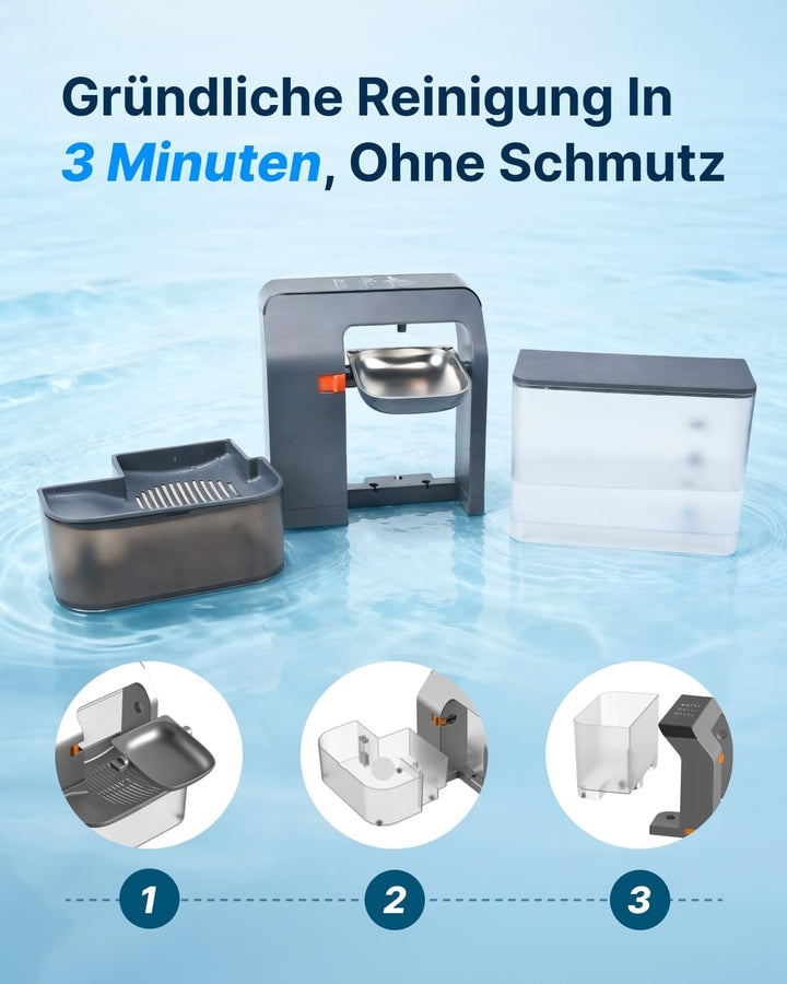 Trinkbrunnen für Katzen, Kabelloser Katzenbrunnen mit Bewegungssensor, Leise Wasserpumpe, Schwarz, 3