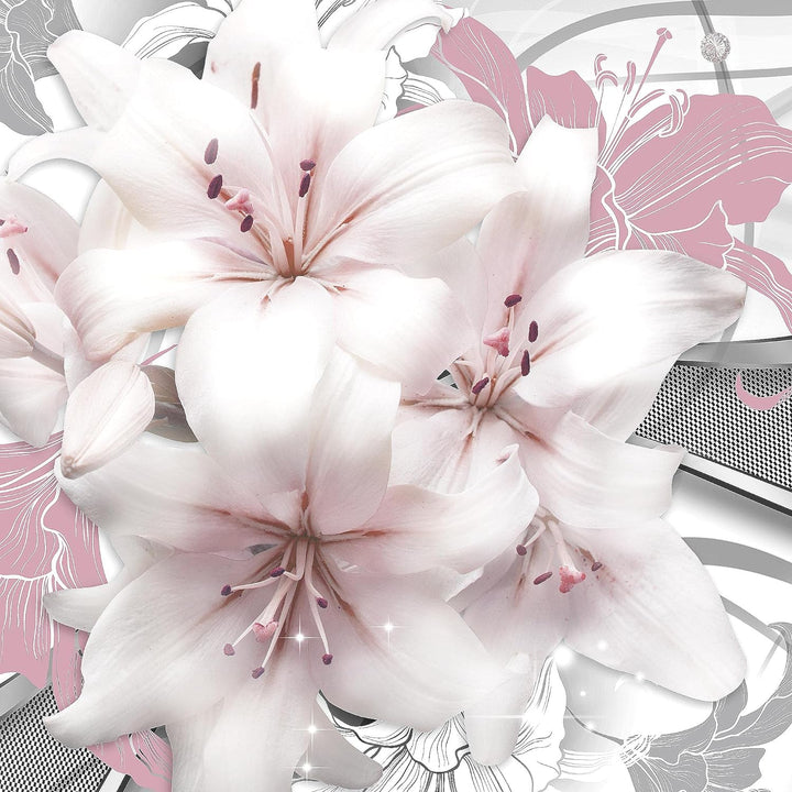 Runa Art Bild Wohnzimmer Schlafzimmer Blumen Lilien 5 Teilig Abstrakt Rosa Grau Wandbilder auf Vlies