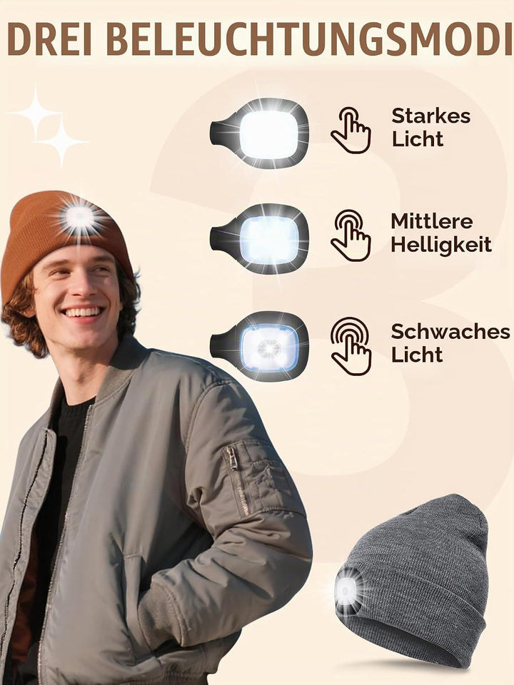 SPGOOD LED Beanie Beleuchtete Mütze mit Licht,Wiederaufladbare USB Winter Warm LED Mütze mit Licht,L