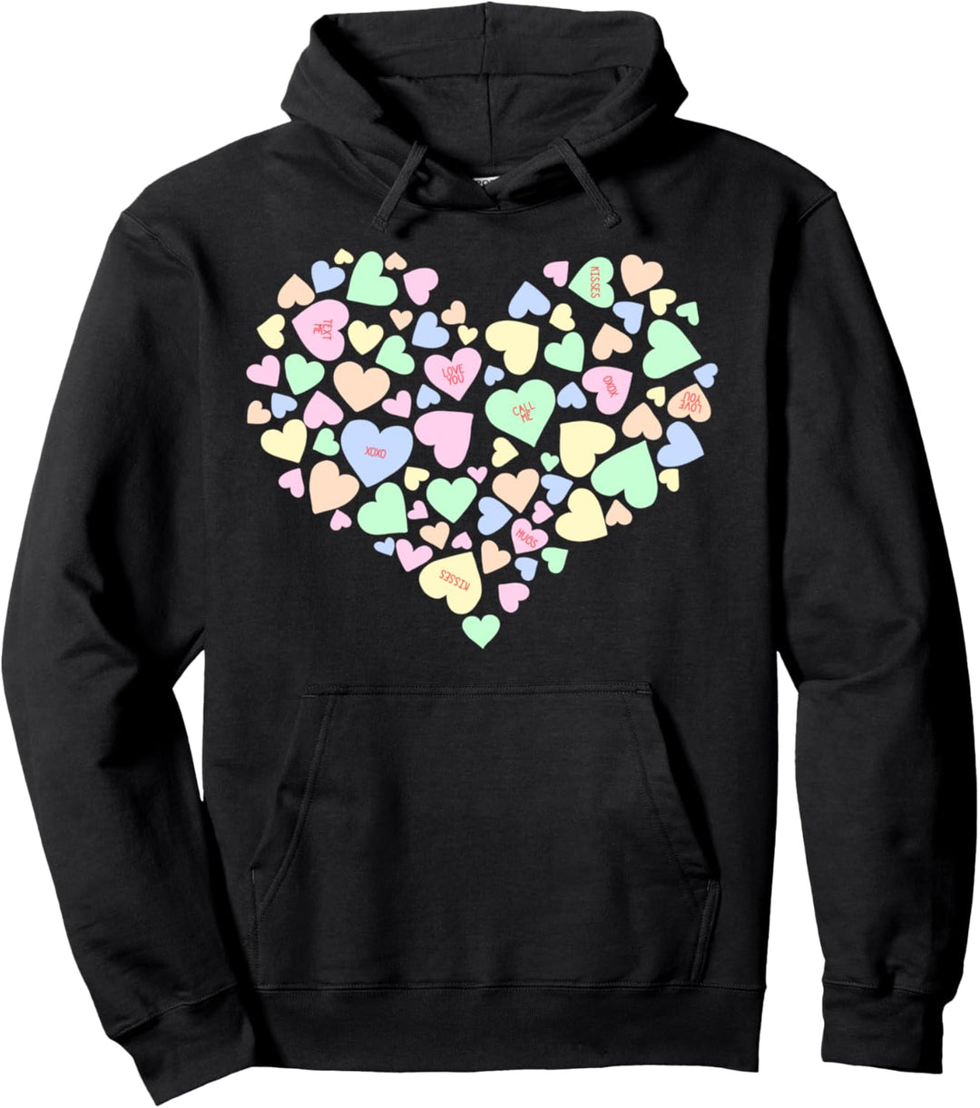 Trendy Heart Shaped Candy Valentine's Day Pullover Hoodie