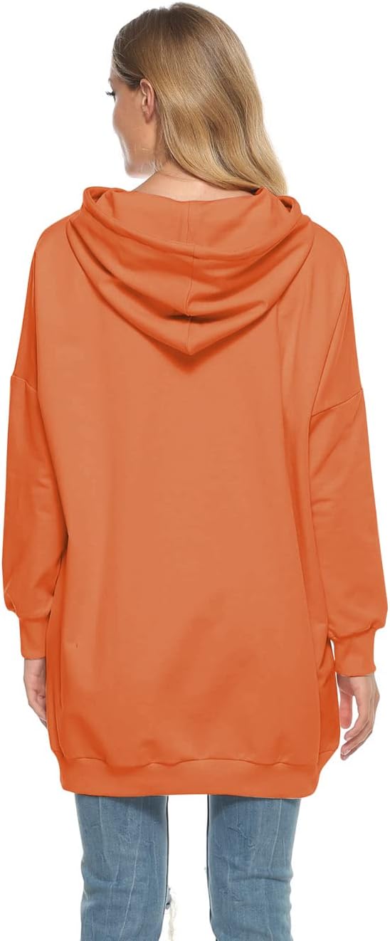 Famulily Damen Oversized Hoodie Kleid Baumwolle Lang Sweatshirt mit Kapuze Einfarbige Kapuzenpullove