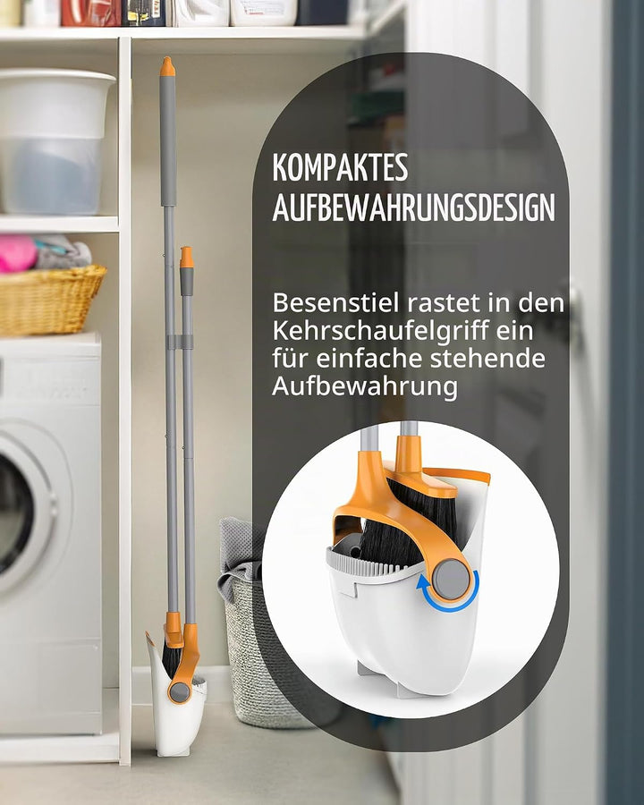 MR.SIGA Besen und Kehrschaufel Set mit langem Stiel, Standbesen mit Kehrschaufel Combo für die Reini