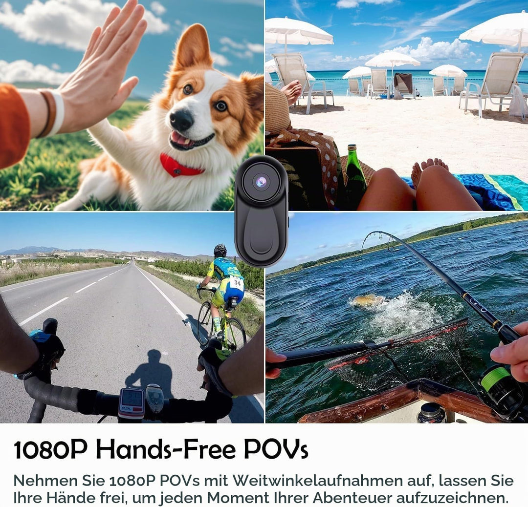 Zeerkeer Magnetische Mini Körperkamera, 64GB TF-Karte, 120°-Weitwinkel, 1080P Action Kamera mit 360°